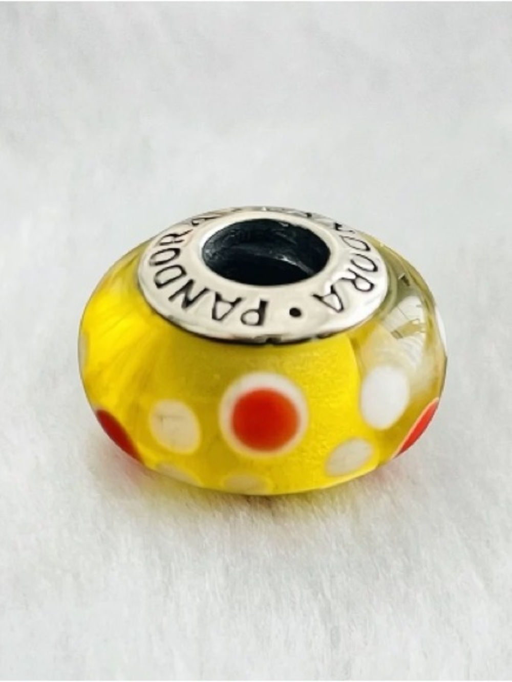 Pandora Yellow Glass Charm with Red and White Polka Dots